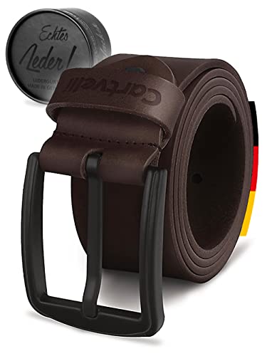Cartvelli Echt Ledergürtel Herren Dunkelbraun 130cm Made in Germany Geschenkbox Herrengürtel Braun Schnalle Matt-Schwarz Echtleder-Gürtel 40mm MB19db-130 von Cartvelli