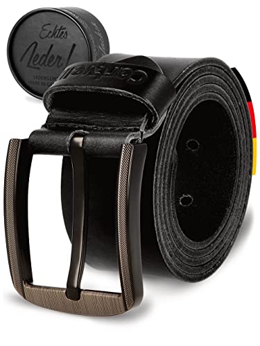 Cartvelli Echt Ledergürtel Herren Schwarz 95cm Made in Germany Geschenkbox Herrengürtel Schnalle Matt-Schwarz Echtleder-Gürtel 40mm LMB22s-95 von Cartvelli