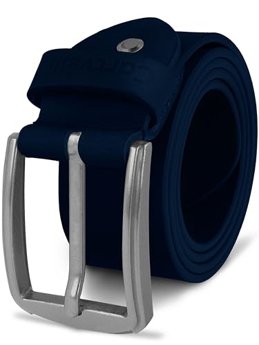 Cartvelli Herren Ledergürtel Blau Marine 100cm Made in Germany - 40mm Echt-Leder Gürtel Schnalle Silber Herrengürtel Vollleder Jeansgürtel Hellbraun BS19bl-100 von Cartvelli