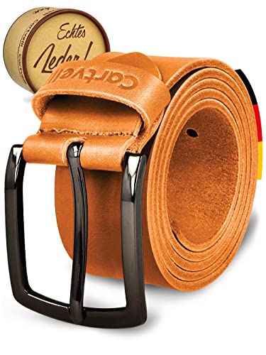 Cartvelli Ledergürtel Herren Braun Cuero 80cm Made In Germany Mit Geschenkbox Echt-Leder Herrengürtel Vollleder Premium Jeansgürtel Männer Leder Gürtel 40mm Anzug Jeans Chino Pants M18c-80 von Cartvelli