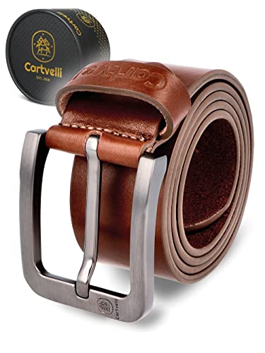 Cartvelli Ledergürtel Herren braun cognac 105cm Made in Italy mit Geschenkbox Echt-Leder Herrengürtel Premium Vollleder Jeansgürtel Männer Leder Gürtel 40mm Anzug Jeans Chino Pants ITA22b-105 von Cartvelli