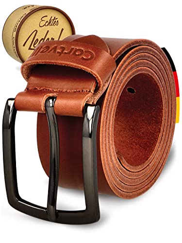 Cartvelli Ledergürtel Herren Braun Cognac 100cm Made In Germany Mit Geschenkbox Echt-Leder Herrengürtel Vollleder Premium Jeansgürtel Männer Leder Gürtel 40mm Anzug Jeans Chino Pants M18b-100 von Cartvelli