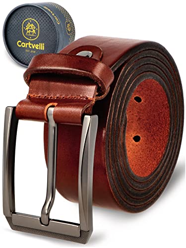 Cartvelli Premium Ledergürtel Herren Braun 100cm Made in Germany mit Geschenkbox Echt-Leder Herrengürtel Rotbraun Vollleder Jeansgürtel Leder Gürtel 38mm Anzug jeans chino pants LordM22rb-100 von Cartvelli