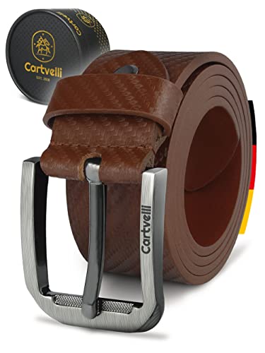 Cartvelli Premium Ledergürtel Herren Cognac Braun Carbon 85cm Made in Germany Geschenkbox Echt Leder Herrengürtel Jeansgürtel Gürtel 40mm Anzug jeans chino pants Hi-Tech-M19b-85 von Cartvelli