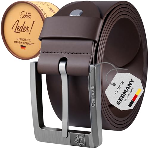 Cartvelli Premium Ledergürtel Herren Dunkelbraun 80cm Made in Germany mit Geschenkbox Echt-Leder Herrengürtel braun Vollleder Jeansgürtel Leder Gürtel 40mm Anzug jeans chino pants M24db-80 von Cartvelli