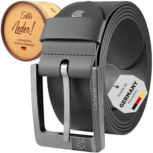 Cartvelli Premium Ledergürtel Herren Grau 115cm Made in Germany mit Geschenkbox Echt-Leder Herrengürtel braun Vollleder Jeansgürtel Leder Gürtel 40mm Anzug jeans chino pants M24g-115 von Cartvelli