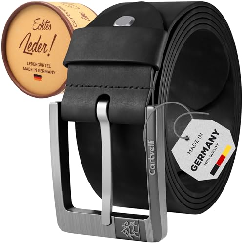 Cartvelli Premium Ledergürtel Herren Schwarz 100cm Made in Germany mit Geschenkbox Echt-Leder Herrengürtel Vollleder Jeansgürtel breiter Leder Gürtel 40mm Anzug jeans chino pants M24s-100 von Cartvelli