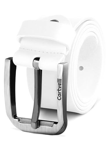 Cartvelli Premium Ledergürtel Herren Weiß 120cm Made in Germany mit Geschenkbox Echt-Leder Herrengürtel braun Vollleder Jeansgürtel Leder Gürtel 40mm Anzug jeans chino pants weiss M19w-120 von Cartvelli