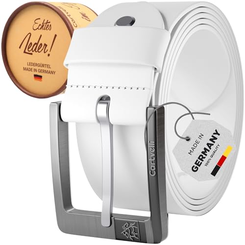 Cartvelli Premium Ledergürtel Herren Weiß 85cm Made in Germany mit Geschenkbox Echt-Leder Herrengürtel braun Vollleder Jeansgürtel Leder Gürtel 40mm Anzug jeans chino pants M24w-85 von Cartvelli