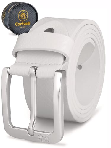 Cartvelli Premium Ledergürtel Herren Weiß Carbon 90cm Made in Germany Geschenkbox Echt Leder Herrengürtel Jeansgürtel Gürtel 40mm Anzug jeans chino pants Hi-Tech-CART22w-90 von Cartvelli