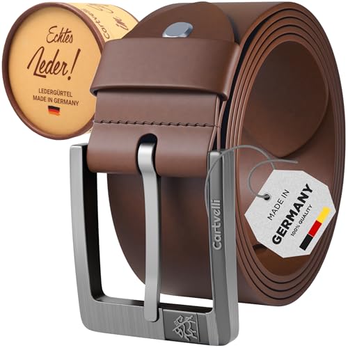 Cartvelli Premium Ledergürtel Herren braun cognac 85cm Made in Germany mit Geschenkbox Echt-Leder Herrengürtel Vollleder Jeansgürtel Leder Gürtel 40mm Anzug jeans chino pants M24b-85 von Cartvelli