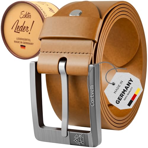 Cartvelli Premium Ledergürtel Herren braun cuero 90cm Made in Germany mit Geschenkbox Echt-Leder Herrengürtel Vollleder Jeansgürtel Leder Gürtel 40mm Anzug jeans chino pants M24c-90 von Cartvelli
