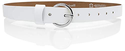 Cartvelli schmaler Ledergürtel Damen Weiß 2,5cm mit Geschenkbox - Made in Germany - Gürtel schmal 110cm Schließe Silber DS19w-110 von Cartvelli