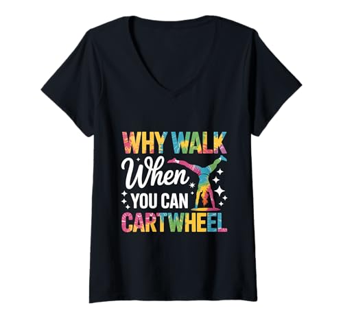 Damen Warum Laufen, wenn Man das Rad umkippen kann T-Shirt mit V-Ausschnitt von Cartwheel Tumbling Gymnastics