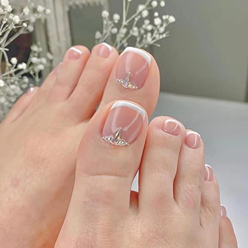 Carufin 24pcs Quadratische Kristallblumen gefälschte glänzende Nägel Druck Zehe kurze Nägel Acryl gefälschte Zehen Künstliche Nägel für Frauen Mädchen (C) von Carufin