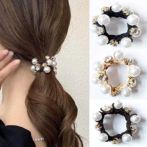 Carufin 3 Pcs Elastische Haarbinder Scrunchies Perlenhaar Bands Kristall Haarseile Haarzubehör für Frauen und Mädchen von Carufin