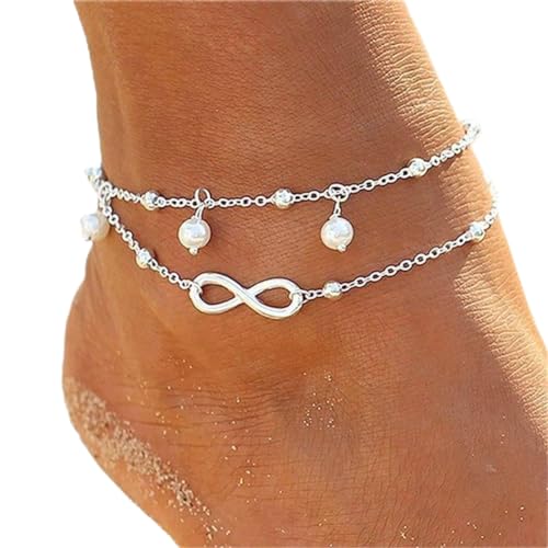 Carufin Ananas Knöchel Armbänder Multilayer Liebe Schildkröte Perlen Knöchel Zubehör Sommer Strand Fuß Schmuck für Frauen Mädchen (Glücksknöchel 8) von Carufin