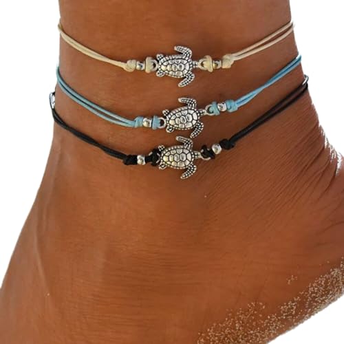 Carufin Ananas Knöchel Armbänder Multilayer Liebe Schildkröte Perlen Knöchel Zubehör Sommer Strand Fuß Schmuck für Frauen Mädchen (Schildkrötenköchel) von Carufin