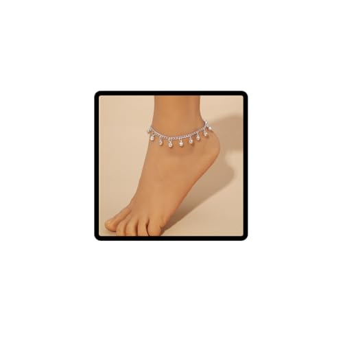 Carufin Glocke Fußkettchen Böhmische verstellbare Glocken Fußkettchen Armbänder Sommer Strand Fuß Kette Schmuck für Damen (Silber) von Carufin