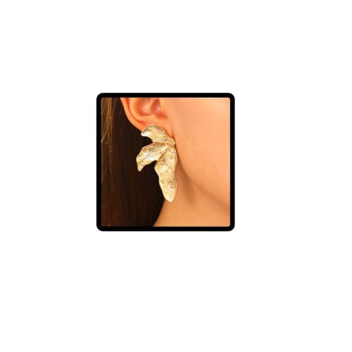 Carufin Blatt Ohrringe Angel Wing unregelmäßige Falten Textur Metallic Blatt Design Ohrringe Schmuck für Frauen (Gold) von Carufin