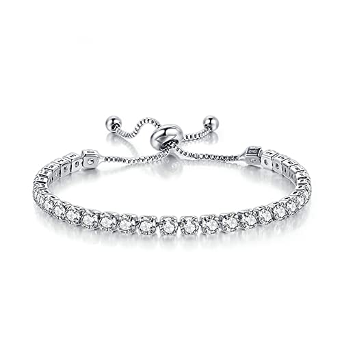 Carufin Classic Sparkling Tennis Armband Kristall Handgelenk Kette Einstellbare Hand Zubehör Schmuck für Frauen Mädchen (aus Silber) von Carufin