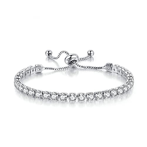 Carufin Classic Sparkling Tennis Armband Kristall Handgelenk Kette Einstellbare Hand Zubehör Schmuck für Frauen Mädchen (aus Silber) von Carufin