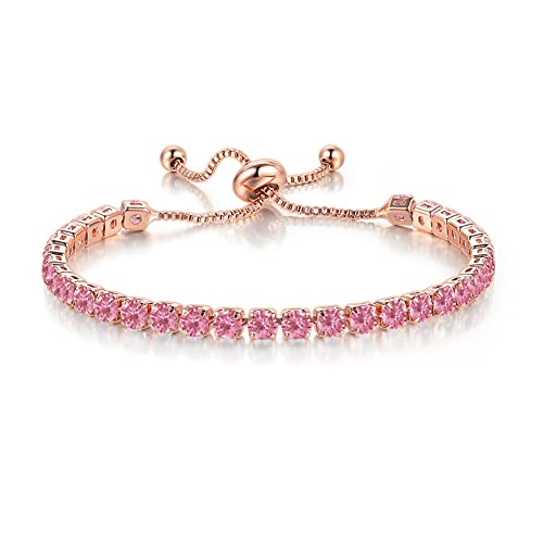 Carufin Classic Sparkling Tennis Armband Kristall Handgelenk Kette Einstellbare Hand Zubehör Schmuck für Frauen Mädchen (pink) von Carufin