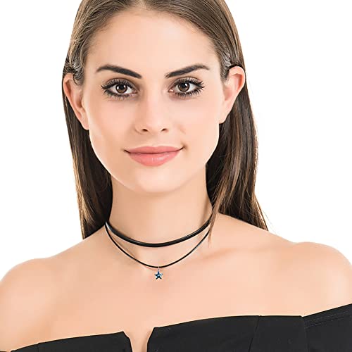 Carufin Double Layer Stern Anhänger Halskette Liebe Halskette Kragen Schlüsselbein Kette Kristall Halskette Zubehör Schmuck für Frauen und Mädchen (Kristallstern) von Carufin