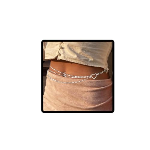 Carufin Geschichtete Herzkette Kristallkörperkette Bauchketten Gürtel Sommer Strand Verstellbarer Modeschmuck für Frauen und Mädchen von Carufin
