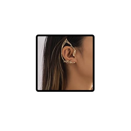 Carufin Gothic Hollow Out Katzenohr Kontur Elf Ohrclip Retro Ohrringe Cosplay Ohrwickel Ohren Clips Schmuck für Teen Frauen (Gold) von Carufin