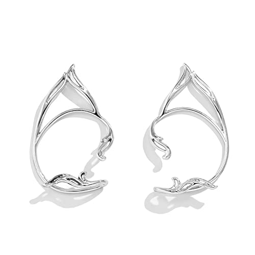 Carufin Gothic Hollow Out Katzenohr Kontur Elf Ohrclip Retro Ohrringe Cosplay Ohrwickel Ohren Clips Schmuck für Teen Frauen (Silber) von Carufin