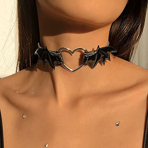 Carufin Gothic Vampir Halskette Schwarzes Leder Herz Flügel Choker Halsketten Party Accessoires Schmuck für Frauen Mädchen von Carufin