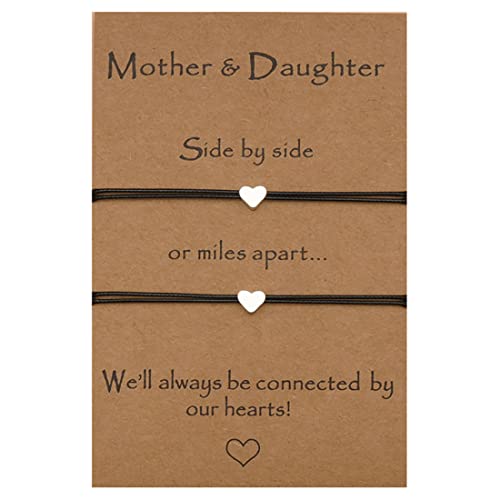 Carufin Herzkartenarmband Muttertagsarmbänder Handgemachte Wachslinie Geflochtene Schwesterarmbänder Verstellbarer Schmuck für Frauen und Mädchen (Herz A) von Carufin