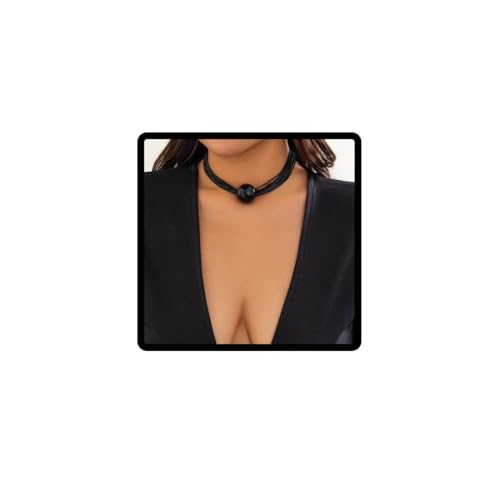 Carufin Hip-Hop Kugel Anhänger Halskette Armbänder Multi-layer Chunky Choker Halsketten Dicke Ketten Schmuck für Frauen und Mädchen (Schwarze Halskette) von Carufin