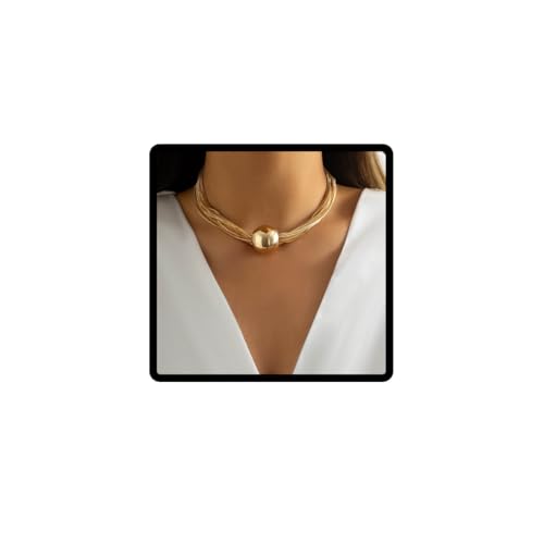 Carufin Hip-Hop Kugel Anhänger Halskette Armbänder Multi-layer Chunky Choker Halsketten Dicke Ketten Schmuck für Frauen und Mädchen (Gold Halskette) von Carufin