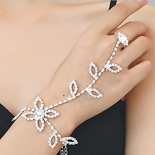 Carufin Hochzeit Blatt Ring Armbänder Silber Fußkettchen Handschlaufe Armband Fingerringe Hand Zubehör für Frauen und Mädchen von Carufin