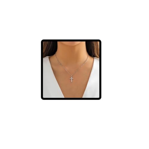Carufin Kreuz Halskette für Frauen Kreuz Anhänger Halsketten Einfache Tiny Halskette Jubiläum Geburtstag Weihnachtsgeschenke für Frauen Mädchen (Silber) von Carufin