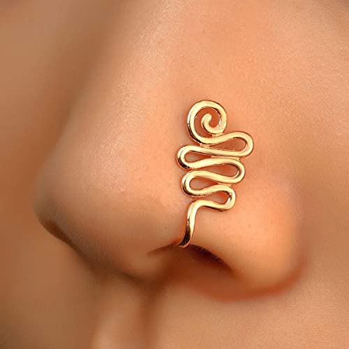 Carufin Kristall Mond Nase Ring Unperforierte U-förmige Nase Clip Kreis Nase Ornament Twisted Falsche Nase Clip Schmuck für Frauen Mädchen (Gold A) von Carufin