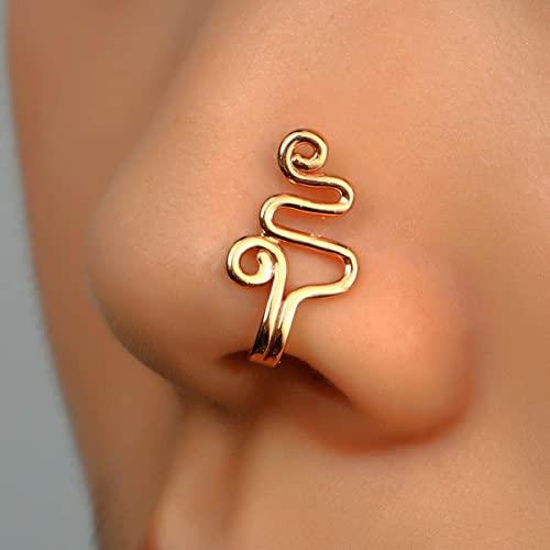 Carufin Kristall Mond Nase Ring Unperforierte U-förmige Nase Clip Kreis Nase Ornament Twisted Falsche Nase Clip Schmuck für Frauen Mädchen (Gold C) von Carufin