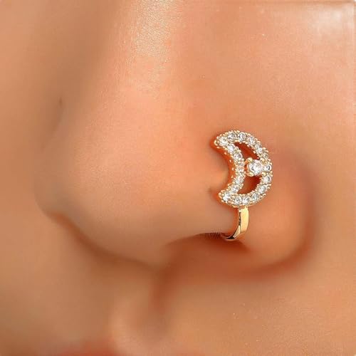 Carufin Kristall Mond Nase Ring Unperforierte U-förmige Nase Clip Kreis Nase Ornament Twisted Falsche Nase Clip Schmuck für Frauen Mädchen (Gold D) von Carufin