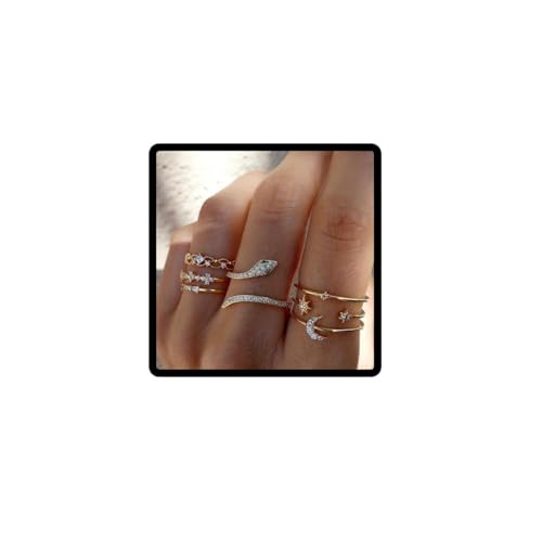 Carufin Kristall Schlange Ringe Set Vintage Schmetterling Stapelbare Gelenk Finger Ringe Reptile Schlange Band Ring Schmuck für Frauen Mädchen (Gold B) von Carufin