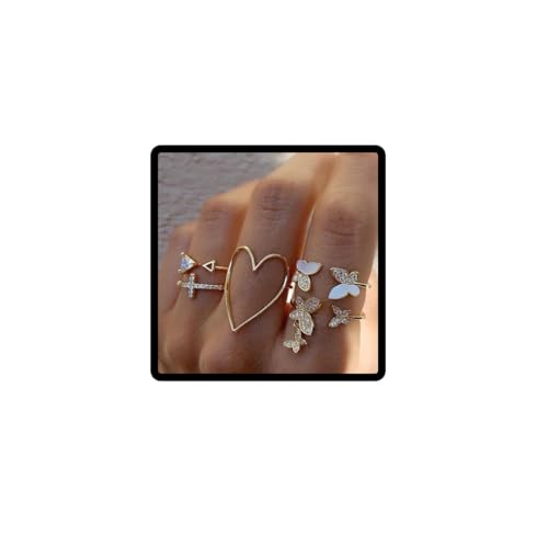 Carufin Kristall Schlange Ringe Set Vintage Schmetterling Stapelbare Gelenk Finger Ringe Reptile Schlange Band Ring Schmuck für Frauen Mädchen (Gold D) von Carufin