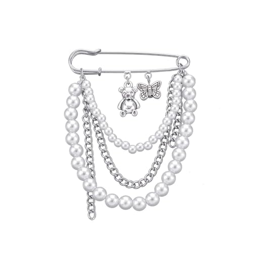 Carufin Love Lock Shaped Engel Flügel Anhänger Brosche Kreuz Pin Schmetterling Bär Perle Kette Brosche Schmuck für Frauen (Silber A) von Carufin