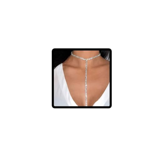 Carufin Mehrreihige lange Halskette mit Strass-Silberkristall-Tenniskette, Choker-Halskette, Schmuck für Frauen und Mädchen (2 Reihen) von Carufin