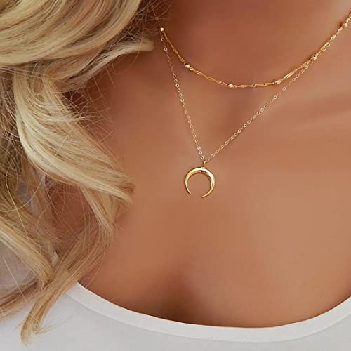 Carufin Moon Halskette Gold Layered Clavicle Halskette Bead Choker Halsketten Schmuck mit verstellbarer Kette für Frauen und Mädchen von Carufin