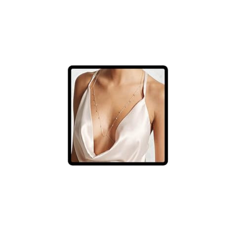 Carufin Party Sparkle Kristall Brust Kette Silber Perlen BH Bikini Körper Kette Sommer Kette Strand Nachtclub Einstellbarer Schmuck für Frauen und Mädchen von Carufin