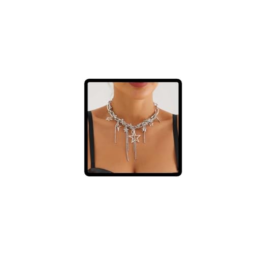 Carufin Pearl Star Choker Halskette für Frauen, funkelnder Stern Anhänger Kette, Tassel Choker, Kreuz Halsketten, Punk Schichten Schmuck (A) von Carufin
