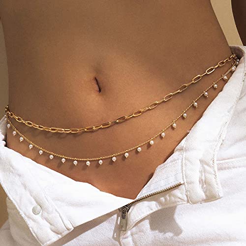 Carufin Perle Fransen Taillenkette Goldkette Körperkette Sommer Strand Schmuck für Frauen und Mädchen von Carufin