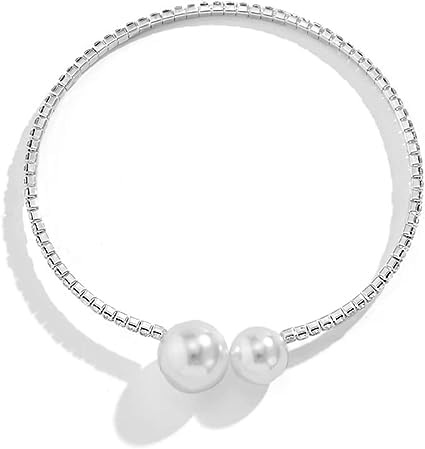 Carufin Perlenarmband Silber offener Kristallarmreif Armbänder Schmuck für Frauen und Mädchen von Carufin