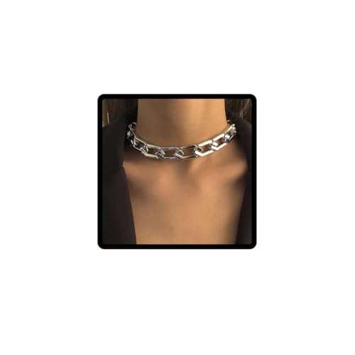 Carufin Punk Dicke Kette Halskette Kubanische Link Kette Hip-Hop Choker Halsketten Schmuck für Frauen Mädchen (Silber) von Carufin